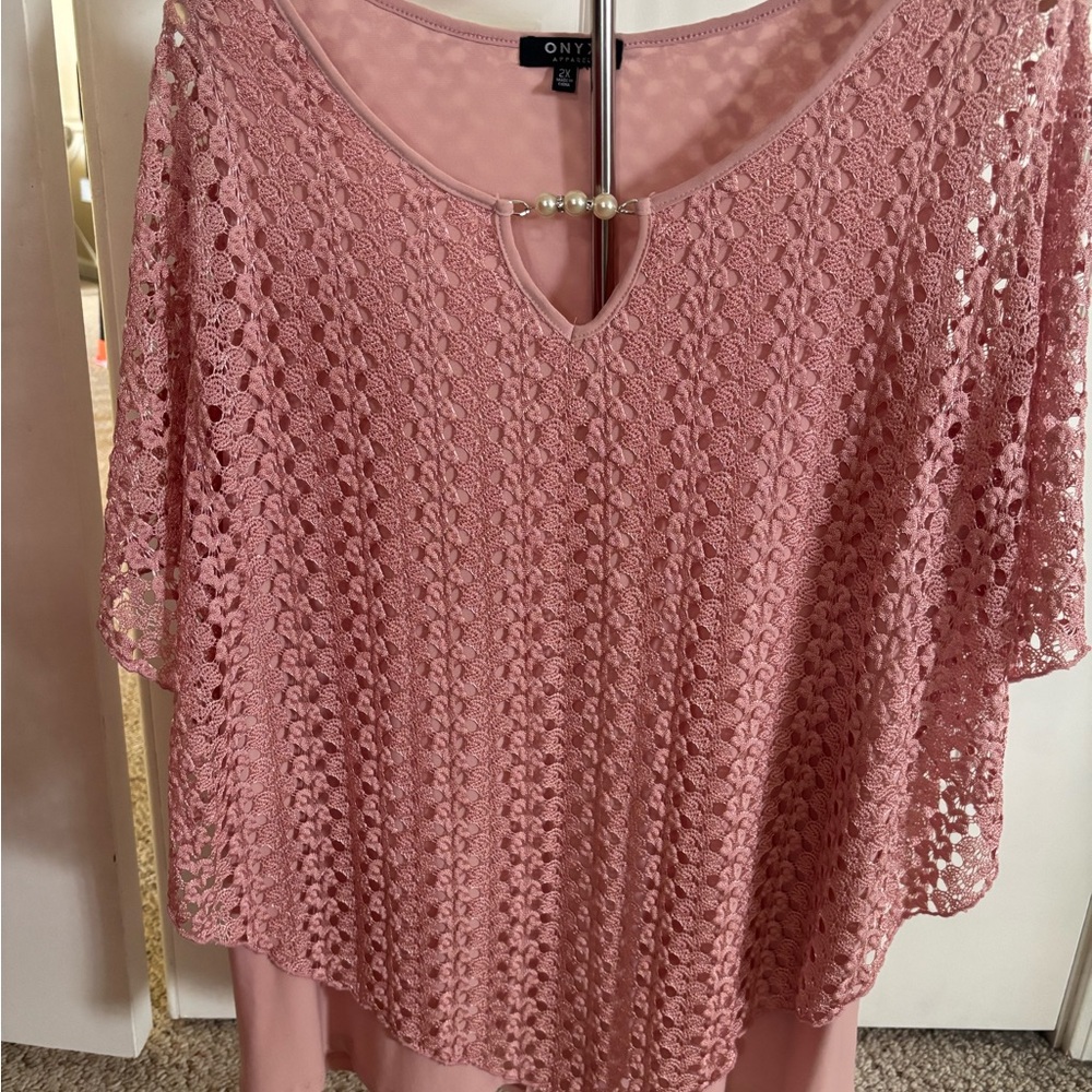 Onyx Blush Lace Dress with Pearl Accent